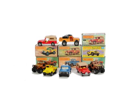 Matchbox Superfast Jeeps & Pick-Ups, MB-5D 4x4 Jeep (2), MB-53D Flareside Pick-Up, MB-63F 4x4 Open Back Truck, MB-72A Standar