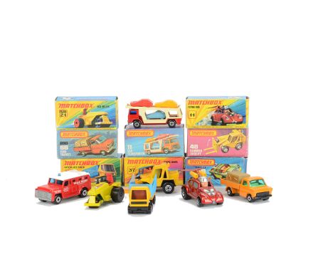 Matchbox Superfast, MB-69C Security Truck, MB-21B Rod Roller, MB-66C Ford Transit, MB-11B Flying Bug, MB-11C Car Transporter,