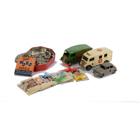 Tri-ang Minic Tinplate Vehicles and other Toys, Minic clockwork 62M Ambulance and 103 Shutter Van in green, F, both grubby, v