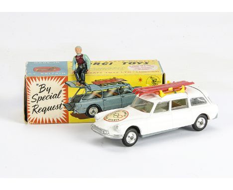 A Corgi Toys 475 Citroën Safari ‘Olympic Winter Sports’, white body, 1964 Olympics decal, yellow roof rack, red skis (4), pol