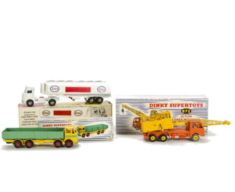 Dinky Toys 945 A.E.C ‘Esso’ Fuel Tanker, 934 Leyland Octopus Wagon, 972 Coles Lorry-Mounted Crane, in original boxes, G-VG, 9