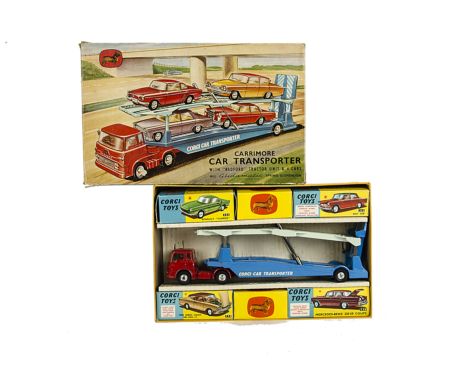 A Corgi Major Toys Gift Set 28 Carrimore Car Transporter, with four cars, 232 Fiat 2100 box only, set comprises 1105 Bedford 