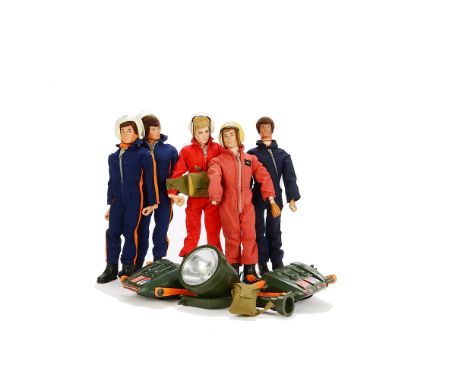 1970s Palitoy Action Men and Accessories, five 1970s figures, two with eagle eyes, including No.34060 Atomic Man, No.34059 He