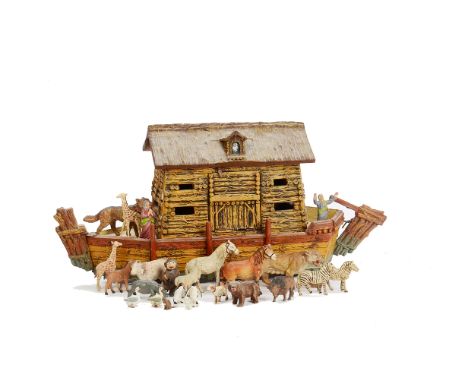 Rare Elastolin no. 18332 60mm scale Noah’s Ark, 44cm long, generally VG, with Noah and Sarah, VG, various small scale animals