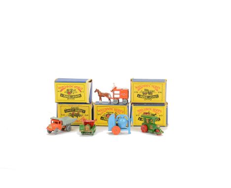 1st Issue Matchbox 1-75 Series, 1a Diesel Road Roller, 2a Muir Hill Dumper, green painted wheels, 3a Cement Mixer, 6a Quarry 