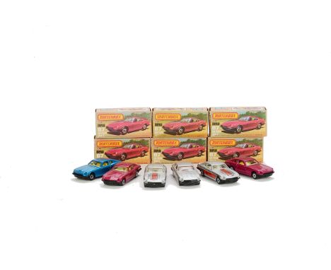 Matchbox Superfast MB-67C Datsun 260Z, six examples, variations include metallic blue body, black base, light yellow interior