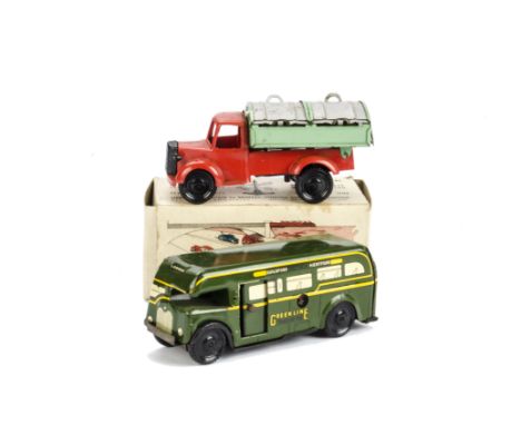 Wells Brimtoy Pocketoys, 9.527 Mechanical Refuse Collecting Van, red plastic cab with black metal grille and headlamps, green