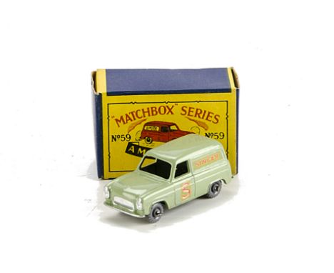 A Matchbox 1-75 Series No.59a Thames “Singer” Van, light green body, silver trim, GPW, in original type B box, E, box VG