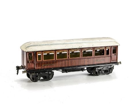 A Märklin Gauge I Continental Mitropa ‘Schlafwagen’ Coach, in tinprinted brown livery with matchboarded sides and opening roo
