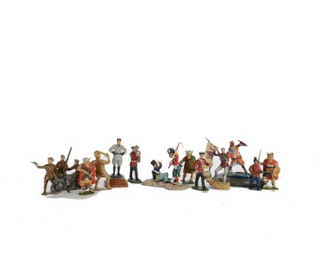 A selection of white metal 58-62mm military figures, assembled and painted to a good amateur standard, many on individual bas