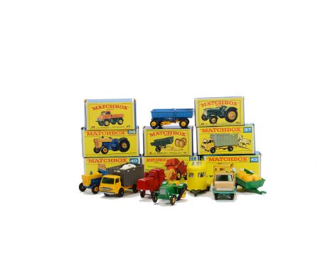 Matchbox Lesney 1-75 Series Farm Vehicles, 65c Combine Harvester, 43c Pony Trailer, 40c Hay Trailer, 37c Cattle Truck, 39c Fo