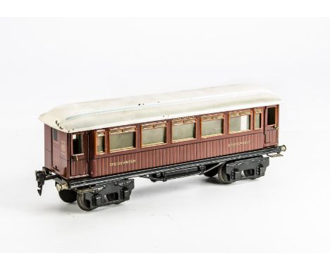 A Märklin Gauge I Continental Mitropa ‘Speisewagen’ Coach, in tinprinted brown livery with matchboarded sides and opening roo
