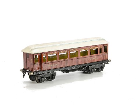 A Märklin Gauge I Continental Mitropa ‘Speisewagen’ Coach, in tinprinted brown livery with matchboarded sides and opening roo