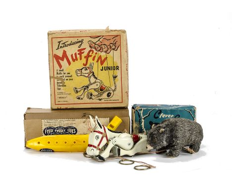 Moko Muffin the Mule and other 1950s Toys, Muffin with replacement rings, in original box, F, some paint loss, box F, ALPS cl