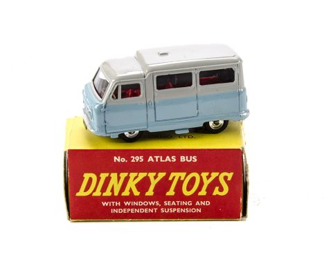 A Dinky Toys 295 Atlas Bus, light blue/grey body, red interior, spun hubs, in original non-picture box, E, box G-VG