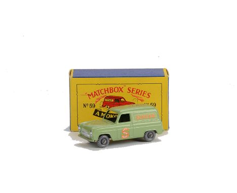 Matchbox Lesney 1-75 Series MB-59a Ford Thames ‘Singer’ Van, light green body, black base, silver trim, GPW, in type B box, E