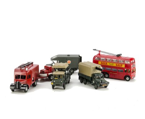 Code 3 Dinky Toys, Bedford London Fire Brigade Fire Engine and Tender, Austin Military Ambulance, US Military Covered Wagon, 