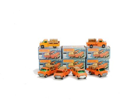 Matchbox Superfast MB-66C Ford Transit, six examples, variations include light orange body, black base, green windows, second