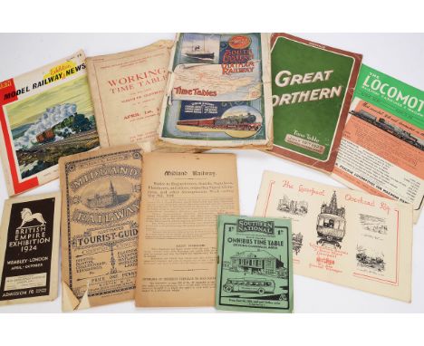 A Collection of Railway and Transport Paper Ephemera, including 1931 Southern National Omnibus timetable, 1924 British Empire