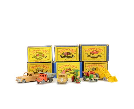 Matchbox Lesney 1-75 Series Construction Vehicles, 24b Hydraulic Excavator, GPW, 6a Quarry Truck, 1a Diesel Road Roller, dark