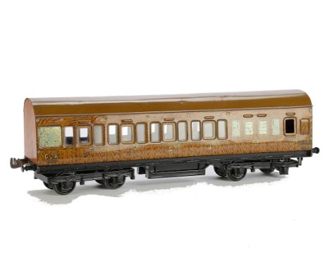 A Jubb Gauge I Great Central Railway Brake/3rd Coach, with tin-printed wood grain sides on wood frames with replacement bogie