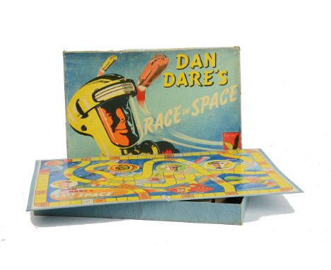 Chad Valley Dan Dare Race in Space Game, comprising Board, three Space Ship counters, Dice Thrower and Dice, in original box,