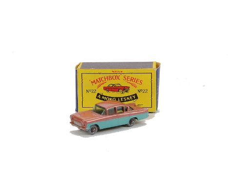 Matchbox Lesney 1-75 Series MB-22b Vauxhall Cresta, light metallic brown body, blue-green side panels, GPW, in type B box, VG