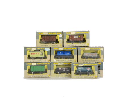 Wrenn 00 Gauge Freight Stock, Fourteen assorted, including Esso tanker in blue, S Harris coal wagon, Dunlop, Walls Bacon and 