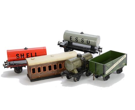 A Collection of Gauge I Rolling Stock by Various Makers, mostly modified or repainted, including a green B-L open wagon as no