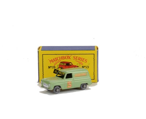 Matchbox Lesney 1-75 Series MB-59a Ford Thames ‘Singer’ Van, light green body, black base, silver trim, rounded axles, GPW, i