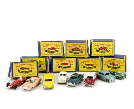 Matchbox 1-75 Series Cars, No.31a Ford Station Wagon, No.32a Jaguar, No.36a Austin A50, No.22a Vauxhall Cresta, No.33a Ford Z