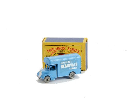 Matchbox Lesney 1-75 Series MB-17a Bedford Removals Van, light blue body, silver trim, MW, in type B box, VG-E, box VG-E