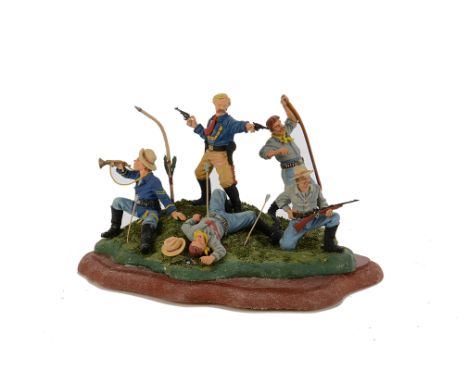 White metal diorama of Custer’s Last Stand, approximately 55-60mm scale, assembled and painted to a good amateur standard, on