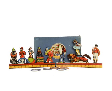 Chad Valley Circus Quoits Game, comprising two target boards with Circus figures and seven rings, in original box, circa 1930