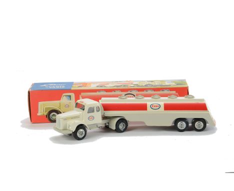 A Tekno 481 Scania Articulated “Esso” Petrol Tanker, white cab, white and red tanker, cast hubs, in original box, E, box VG-E