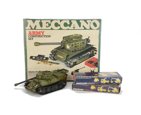 Meccano Army Sets, Army Construction Set and Army Multikit Sets, in original boxes, made up German Tank, spare Tracks and oth
