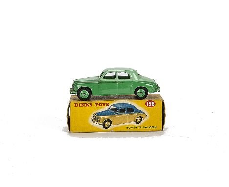 A Dinky Toys 156 Rover 75 Saloon, two tone issue, light green upper body, green lower body and hubs, in original box, VG-E, o