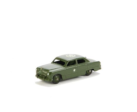 A Dinky Toys 170m US Army Staff Car, military green Ford Fordor with white star on roof and doors, VG-E