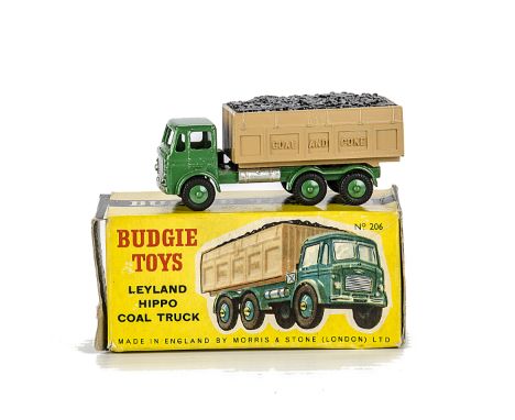 A Budgie Toys No.206 Leyland Hippo Coal Truck, green body and cab, light brown body, coal load, in original box, E, box F-G