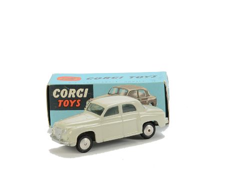 A Corgi Toys 204 Rover 90 Saloon, light grey body, flat spun hubs, in original box, E, box G, minor graffiti