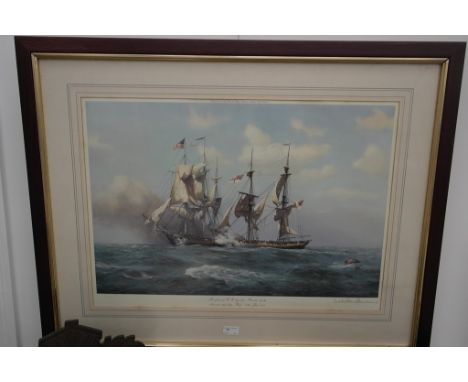 Derek George Montague Gardner (b. 1914): Ships on high seas, colour print, hand-signed in pencil 