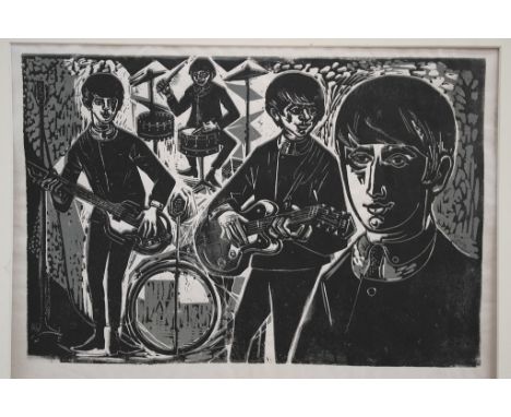 Sonia Handford (1925-2010): The Beatles, linocut, hand-signed to margin; together with an additional unsigned example of the 