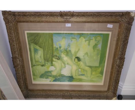 Sir William Russell Flint (1880-1969): A hand-signed print depicting ladies admiring a painting 