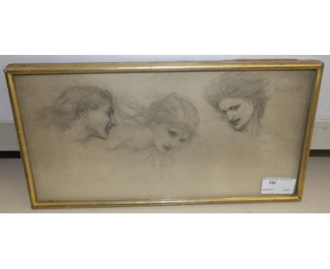 After Sir Edward Coley Burne-Jones (1837-1933): Crudelitas and Saevitia leading the Faire Dame, monochrome print, 10 x 15 cm,
