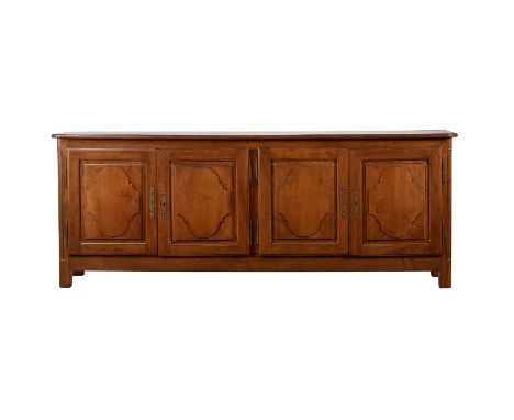 A FRENCH OAK DRESSER BASEMID 18TH CENTURYWith shaped panel door fronts96cm high, 254cm wide, 63cm deep