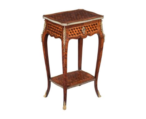 A FRENCH PARQUETRY AND GILT METAL MOUNTED SIDE TABLEIN LOUIS XVI STYLE, 19TH CENTURYWith a frieze drawer75.5cm high, 42.5cm w
