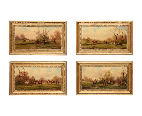 ROBERT STONE (BRITISH 1820-1870) FOUR HUNTING SCENESOil on panelEach signed (two lower right and two lower left)15 x 31cm (5¾
