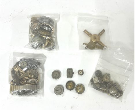 An assorted lot of watches to include Timex, Ingersoll, watch faces, keys etc.