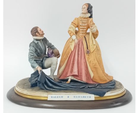 A Capo-di-monte porcelain figure of Elizabeth and Raleigh sculpted by Bruno Merli, limited edition no. 7, with certificate of