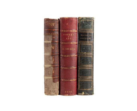 A collection of three first editions by Charles  Dickens: Nicholas Nickleby by Charles Dickens.  Published 1839 by Chapman an